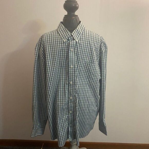 Duluth Trading Co. Blue/Green/White plaid button-down shirt, size XL - Picture 1 of 3